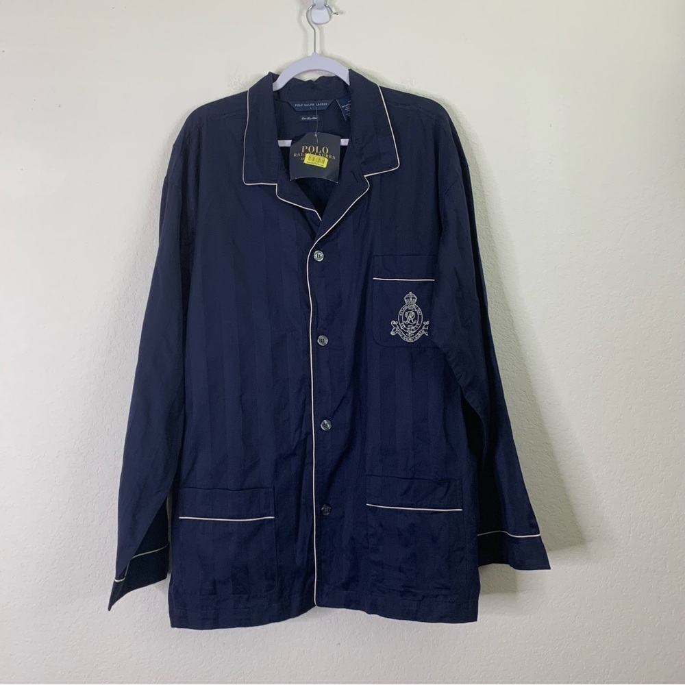 Polo Ralph Lauren Mens blue crest button down long sleeve pajama shirt L NWT
